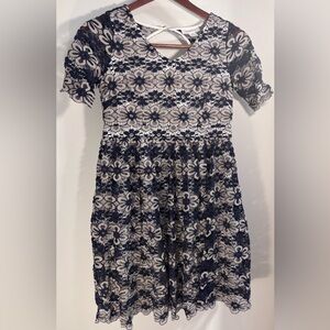 Motherhood Maternity Black and Cream Lace Midi Dress